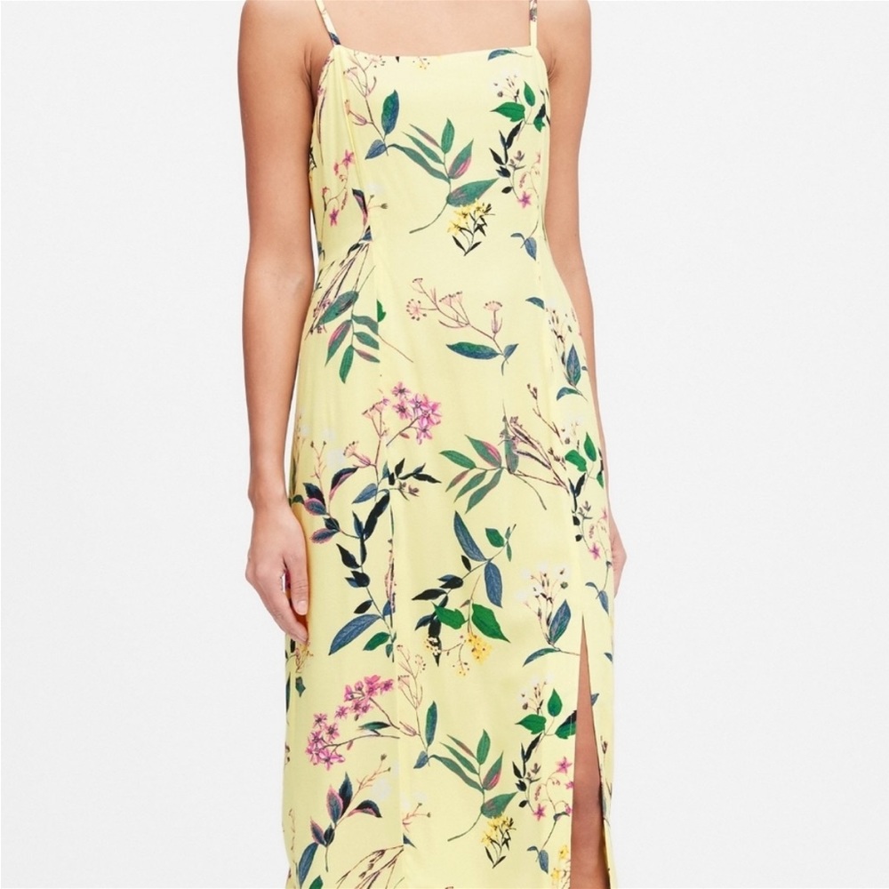 Banana Republic square neck floral Midi Dress side slit Size 6